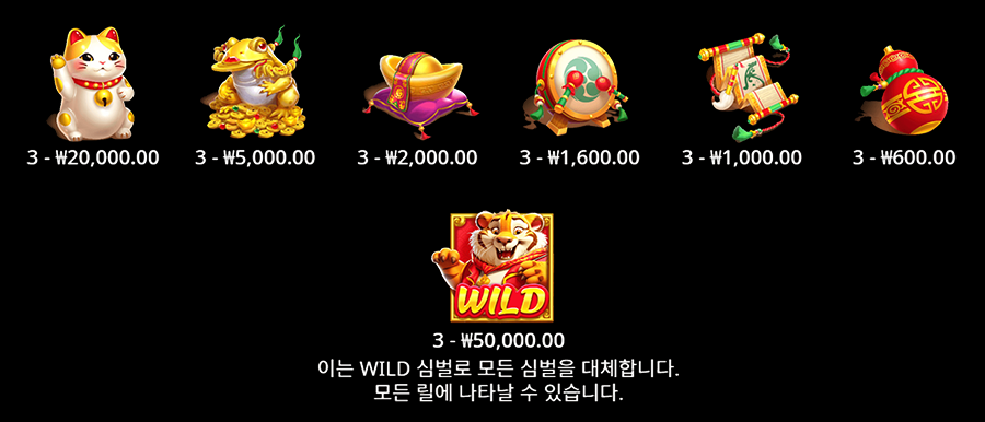 럭키 타이거 1000 슬롯 게임 심벌