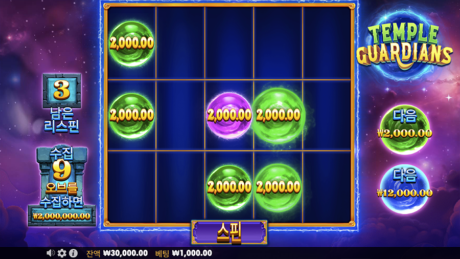 템플 가디언즈 슬롯 머신 리스핀 보너스 게임