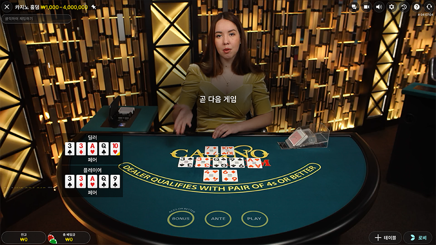 에볼루션 카지노 홀덤 게임 화면