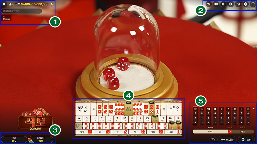 슈퍼 식보 게임 인터페이스